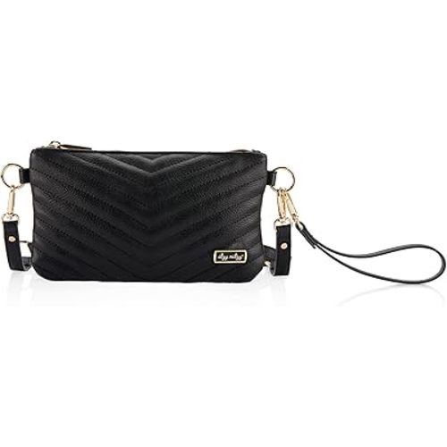 Itzy Ritzy Boss Pouch Wristlet, Crossbody Clutch & Belt Bag - Black Clutch Purse for Women - Includes Crossbody Strap & Wristlet Strap - Features 6 Card Slots & 2 Zippered Pockets (Jetsetter)