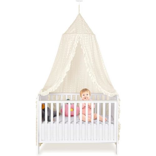Bed Canopy for Girls - Princess Bed Canopy - Crib Canopy for Boys and Girls Bedroom Decor, Suitable for Use in Cribs Canopy Bed Curtains (Beige)