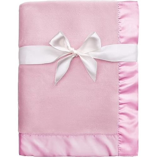 Pro Goleem Fleece Baby Blanket with 2 Inch Satin Trim Soft Plush Blanket for Girls Pink 30x40 Inch
