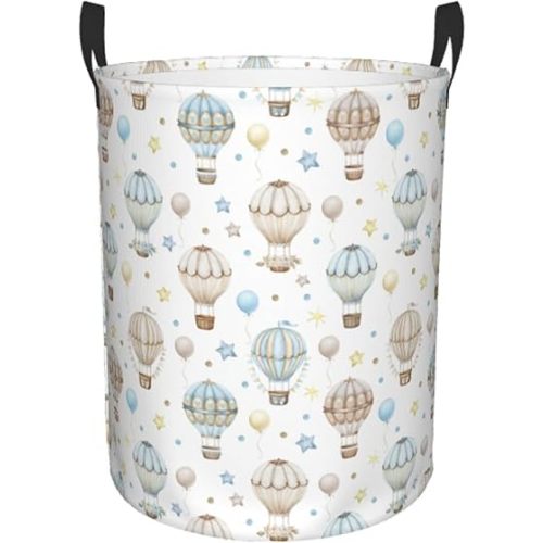Watercolor Hot Air Balloon Round Laundry Hamper Storage Basket Toys Clothes Organizer Bin For Home Bathroom Bedroom Dorm Nursery, 62l
