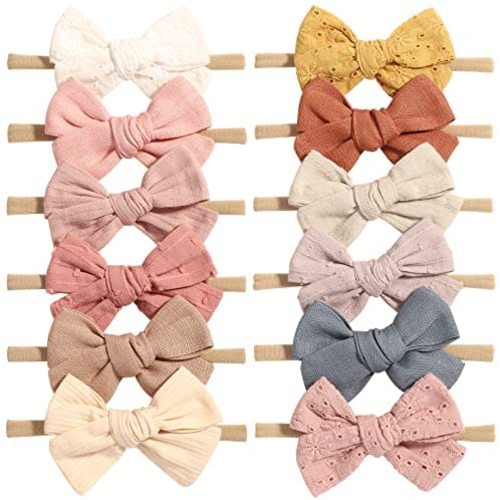 12pcs Baby Girls Hair Bows Nylon Elastic Headband Hair Accessories for Infants Toddlers Newborn