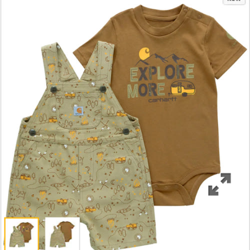 Boys' 2-Piece Short Sleeve Bodysuit & Canvas Printed Shortall Set (Infant) | 9M | Carhartt