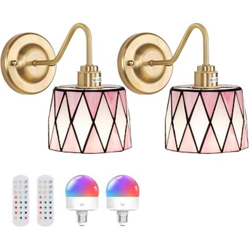 Vintage Wall Sconce Wall Lamp 12 RGB Colors Gold Lights Fixture Pink Checker