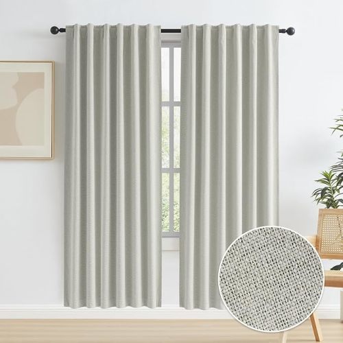 KEQIAOSUOCAI Linen Blackout Curtains for Doorway Privacy, Thermal Insulated Boho Country Temporary Curtains for Closet Door Hook Belt Back Tab, 2 Panels, 50 by 80 Inch, Greyish Beige