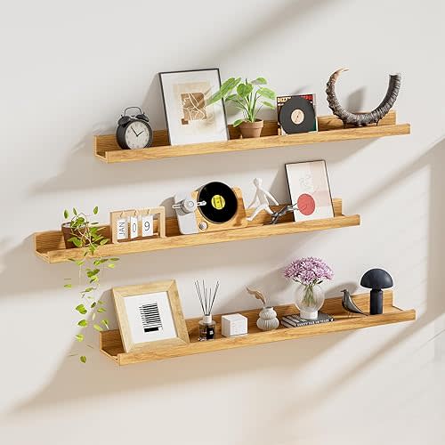 Floating Shelves Set of 3, Picture Ledge Shelf, 36 inch Floating Shelves for Wall, Floating Shelves for Living Room,Bedroom,Bookshelf,Nursery-Natural Oak