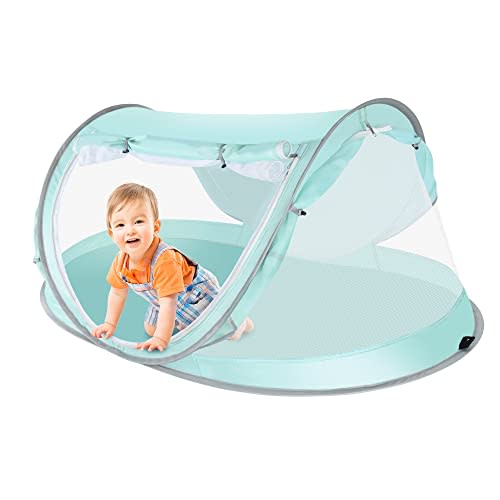 ISILER Baby Beach Tent, UPF 50+ Anti-UV Pop Up Sun Shelter for Beach, Portable Baby Travel Tent with Bug-Proof Ultra-Fine Mesh, Indoor Baby Play Tent, Easy Setup and Fold Into a Carrying Bag