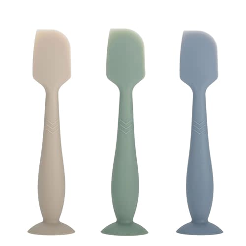 3 Pack Baby Diaper Cream Spatula Applicator, Soft Silicone Baby Butt Paste Spatula Diaper Cream Brush with Suction Cup Base (Beige, Sage, Blue)