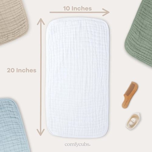 Comfy Cubs Muslin Burp Cloths Set Large 100% Cotton Hand Washcloths for Babies, Baby Essentials 6 Layers Extra Absorbent and Soft Boys & Girls Baby Bibs & Burp Cloths Set (White, 10-Pack, 20" X10") - 10-Pack 20"X10"