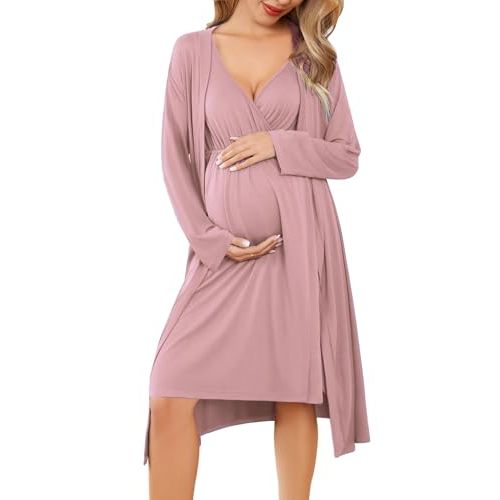 Ekouaer Maternity Nursing Gown and Robe Set Labor Delivery Nursing Nightgowns for Breastfeeding Pregnancy Clothes