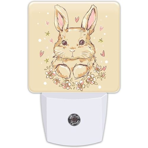 Cute Bunny and Flowers Night Light for Kids,Easter Rabbit Floral Night Light Plug in with Dusk to Dawn Sensor,0.5w Energy Saving Sleep Friendly NightLight for Hallway Stairway Kitchen Bedroom