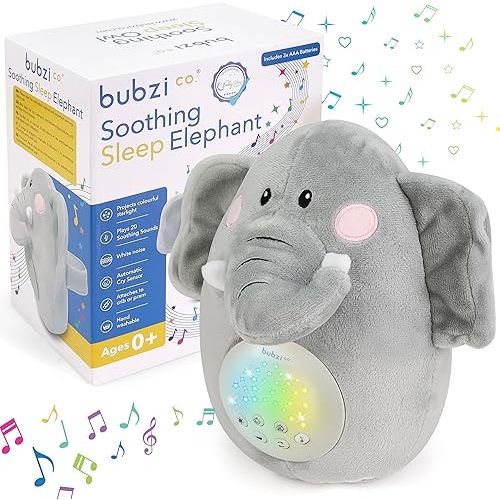 Bubzi Co Sound Machine, Portable Elephant Soother & Night Light Projector, Comforting Electronic Infant Toddler Sleep Aid With White Noise