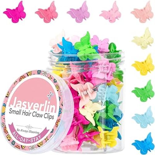 Butterfly Hair Clips, Assorted Color Plastic Mini Cute Hair Clip for 90s Girls Women Kids Butterflies Y2K Festival Accessories 50pcs 10 Colors with Organizer (Solid)