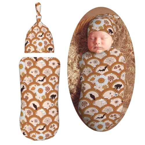 Muishi Bat Cats Mushroom Newborn Swaddle Blankets Hat Sets Soft Baby Receiving Blanket Swaddle Sack for Baby Shower Infant Boy Girl Gift