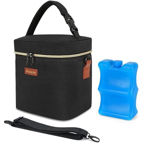 Mancro Breastmilk Cooler Bag Travel, Fits 4 Baby Bottles Up to 9 Ounce, Baby Bottle Bag with Ice Pack, Insulation Breast Milk Cooler Travel, Black