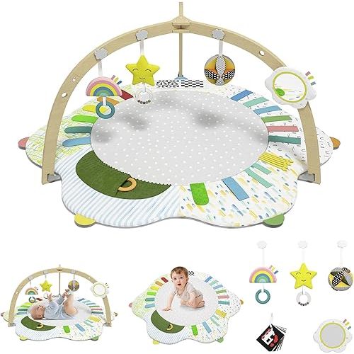 Baby Play Gym Activity Mat: with 5 Developmental Zones Tummy Time Mat with 5 Sensory Toys for Rolling Playing Siting Grabing Stimulating Sensory Development