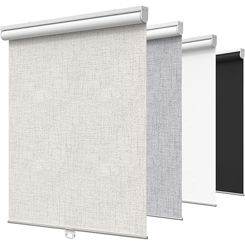 GENIMO 100% Blackout Roller Window Shades, Window Blinds Cordless with Thermal Insulated, UV Protection Fabric, Mini French Door Blinds for Home, Office, Bedroom, Easy to Install, Ivory, 43" W X 72" H