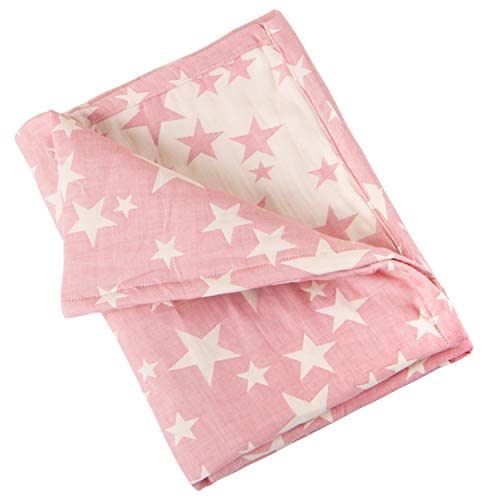 NTBAY 3 Layer Toddler Blanket, Muslin Cotton Jacquard Bed Blankets, Lightweight Thermal Baby Blanket, Super Soft and Warm Crib Blanket for All Seasons, Decoration Gift, 30"x40", Pink Star