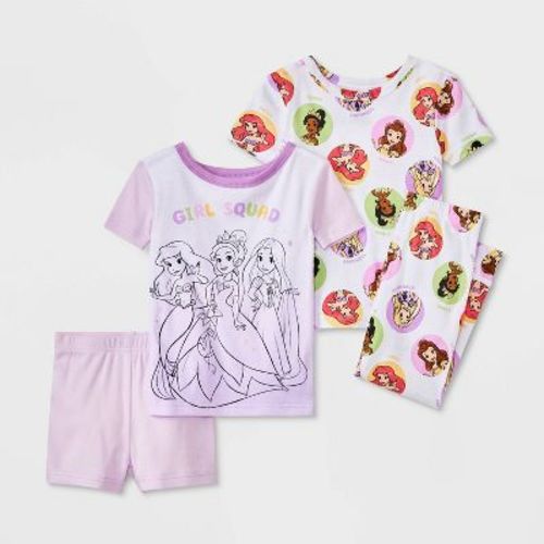 Toddler Girls' 4pc Snug Fit Disney Princess Cotton Pajama Set - Purple 4T
