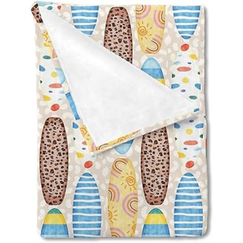 Boho Surfboard Baby Blankets for Boys Girls Beach Surfing Soft Flannel Swaddle Blankets Colorful Surfboard Receiving Blanket Newborn Nursery Toddler Bed Blanket Crib Cover Playmat Beige 30x40