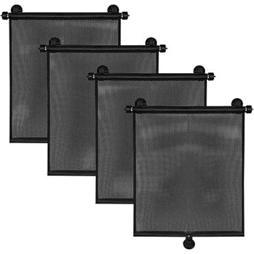 4 Pack Car Side Window Sun Shade - Retractable Car Roller Sunshadewith Reinforced Suction Cups, Drop Down UV Interior Sunshade, Stroller Window Sunshade (15" x 17")