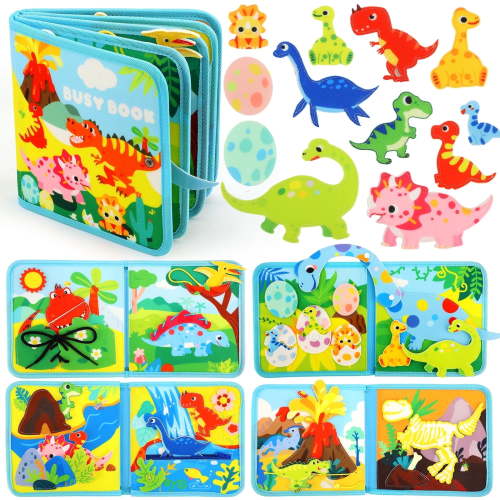 Toy Life Dinosaur Busy Book for Toddlers, Montessori Sensory Learning Toy with Soft Felt Pages | Interactive Dino-Themed Activity Book for Early Learning, Fine Motor Skills for Kids