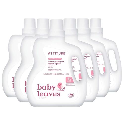 ATTITUDE Baby Laundry Detergent, EWG Verified, Plant and Mineral-Based Formula, HE Compatible, Vegan Household Products, Unscented, 80 Loads, 67.6 Fl Oz (Pack of 6)