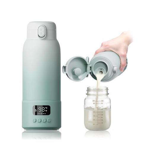 Extended Battery Life Portable Bottle Warmer - Dual Heating Modes for Breast Milk & Water, 17 Ounces, Fast Heating, Ideal for Travel, Outdoor, Baby Shower, Green