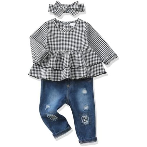 Renotemy Baby Girl Clothes Toddler Girl Clothes Outfits Infant Clothing Jeans Pants Set Cute Clothes Set for Girls