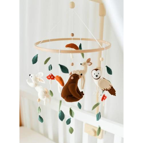 Mobile woodland - Crib baby mobile neutral - Fairytale woodland boho nursery mobile - Mushroom mobile
