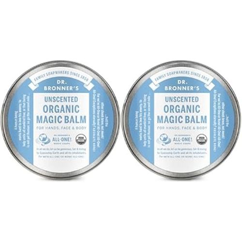 Dr. Bronner's - Organic Magic Balm - Baby Unscented, Made with Organic Beeswax & Hemp Oil, Moisturizes & Soothes Hands, Face & Body (2 oz, 2-Pack)