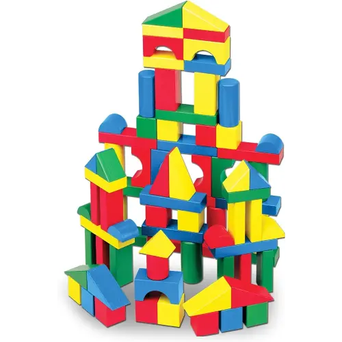 Melissa & Doug Wooden Building Blocks Set - 100 Blocks in 4 Colors and 9 Shapes Classic Kids Toys, Colored Wood For Toddlers Ages 2+ - FSC-Certified