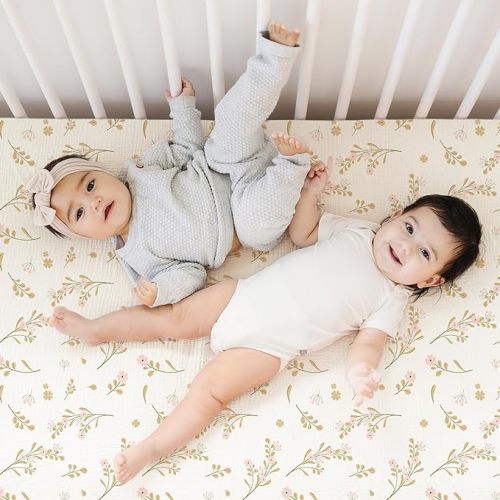 Konssy Muslin Crib Sheets 2 PCS, 100% Cotton Crib Sheet for Standard Crib Mattress(28"x 52"), Fitted and Soft Breathable Crib Mattress Sheet for Girls and Boys - Pink, Floral