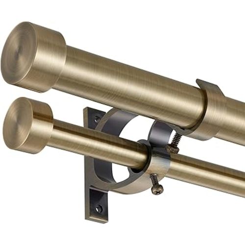 Double Blackout Curtain Rods 36 to 72 Inches (3-6 Feet),1-Inches Front and 5/8 Inches Back Adjustable End Cap Double Window Drapery Rod for Drapes and Curtains,Antique Bronze