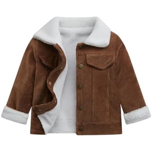 Toddler Baby Boys' Corduroy Jacket Sherpa Lined Lapel Baby jacket Warm and Thick Infant Coat Long