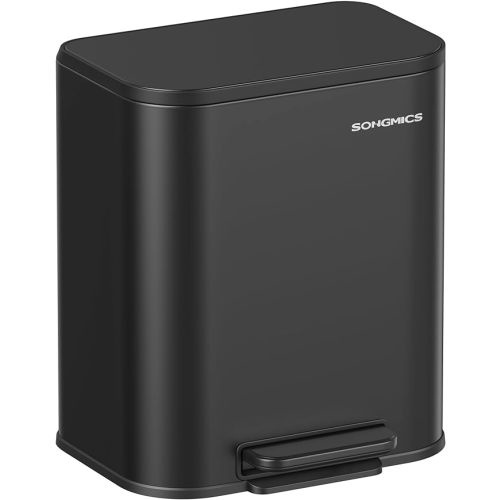 SONGMICS Kitchen Trash Can, 5.2-Gallon (20L) Garbage Can with Lid, Stainless Steel, Soft Close and Stays Open, Inner Bucket, Wide Non-Slip Pedal, Ink Black ULTB542B20