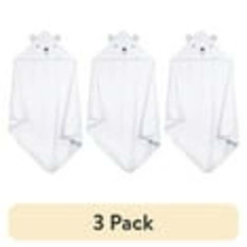 (3 pack) Gerber Baby Boy or Girl Unisex White Hooded Towel, One Size
