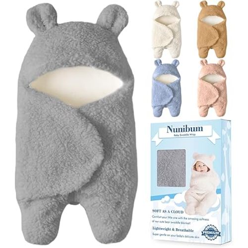Baby Swaddle Blanket Boys Girls Cute Plush Receiving Blanket Ultra-Soft Newborn Sleeping Wraps for Infant 0-6 Months - Grey