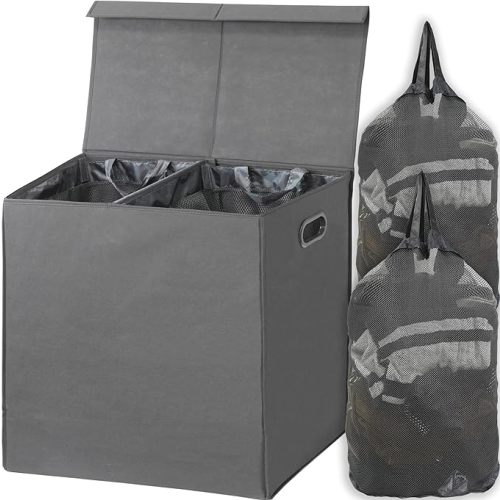 Simple Houseware Double Laundry Hamper with Lid and Removable Bags, Grey