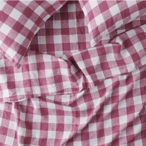 Fuchsia Gingham 100% Linen Fitted Sheet