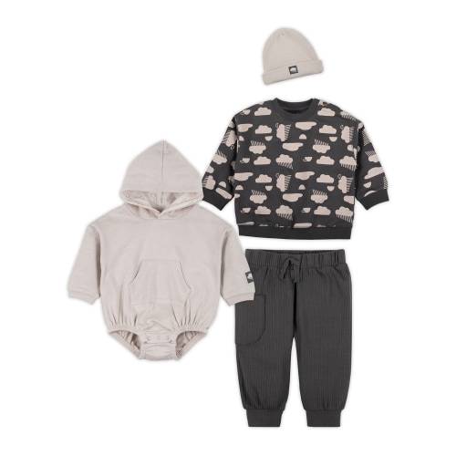 Little Star Organic Baby Boy 4Pc Long Sleeve Outfit Set, Cloudy, Size 6-9 Months