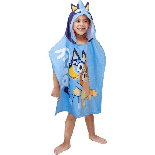 Jay Franco Bluey Piggyback Bath/Pool/Beach Hooded Poncho - Super Soft & Absorbent Cotton Towel, Measures 22 x 22 Inches (Official Bluey Product)