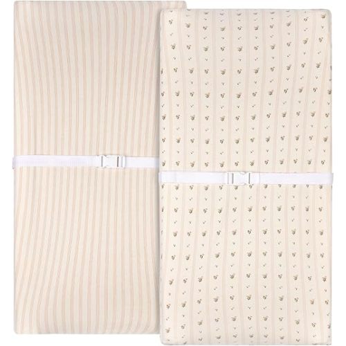Ely’s & Co. Changing Pad Cover, Diaper Changing Table Sheets, 2 Pack, Cradle Sheet Set for Baby Girls, 100% Jersey Knit Cotton, Pink Linear Floral Collection, 32”x16”x5”