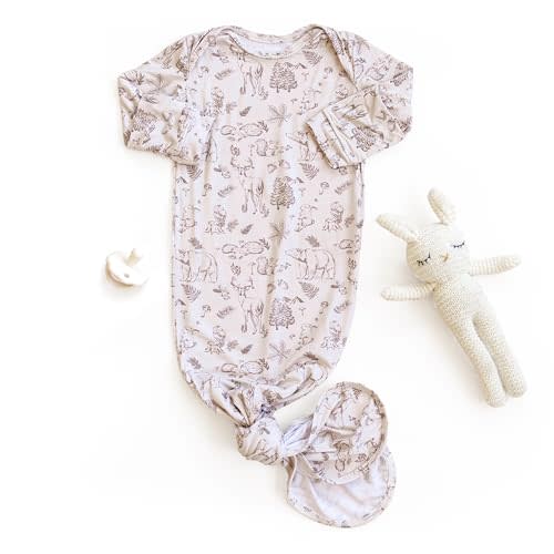 Sorrel + Fern Baby Gown – Super Soft Knotted Gown with Bottom Tie and Hand Mittens – For Baby Boys and Girls, Infant, Newborn
