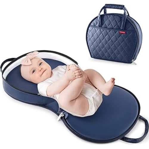Portable Waterproof Leather Diaper Changing Pad Compact for Travel Diaper Bag, Easy Clean, Newborn Baby, Blue