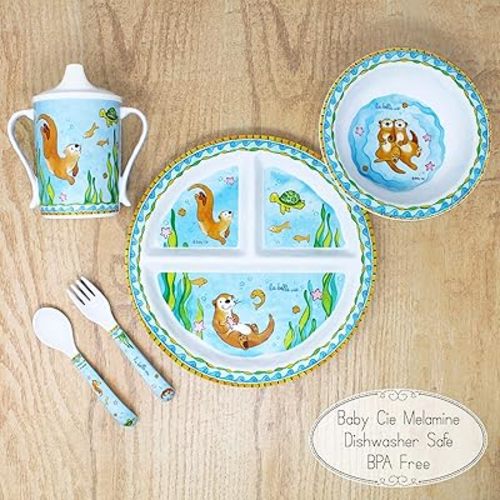 Kids and Baby Melamine Place Setting Sippy Cup, Suctions Bowl, Section Plate and Fork Spoon Set, The Good Life