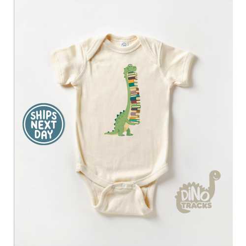 Cute Dinosaur Baby Onesie® - Dinosaur Baby Bodysuit for Book Lover - Dinosaur Natural Baby Onesie® - Baby Gift for Book Lover