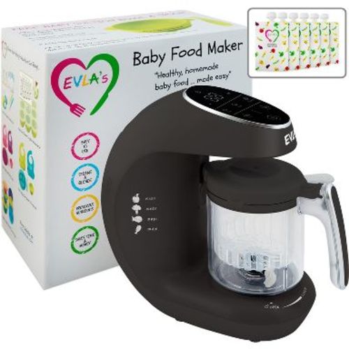 EVLA's Baby Food Maker, Steamer, Blender, Grinder, Food Processor with Reusable Food Pouches, Dark Gray