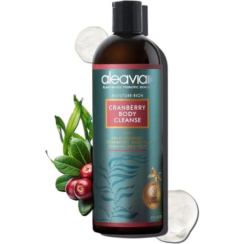 Aleavia Body Cleanse – Organic & All-Natural Prebiotic Body Wash with Pure Essential Oils – Cranberry Scent – Nourish Your Skin Microbiome – 16 Oz.