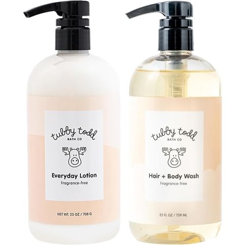 Tubby Todd Baby Bath & Skincare Kit - The Wash and Lotion Bundle - Baby Wash and Baby Lotion Gift Set - 25 Oz - Fragrance-Free