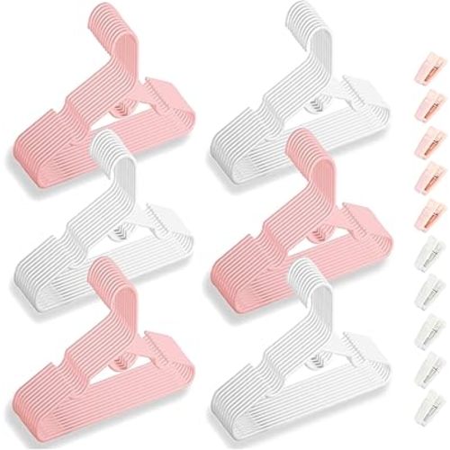 60 Packs Baby Hangers for Closet Plastic Baby Clothes Hangers with Clips for Nursery Kids Hangers for Closet Organizer, Stack-able Hangers for Newborn, Infant, Toddler, Children, Space-Saving